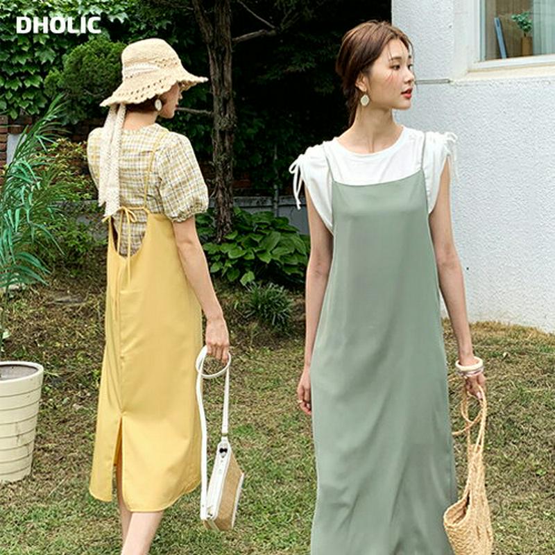 チェックブラウス&ワンピースSET・全3色・t59575 レディース【ops】【ワンピース ロング ロングワンピース キャミソー