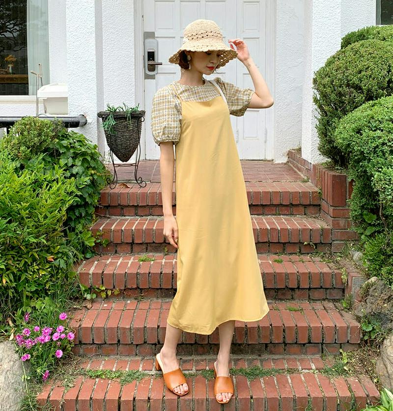 チェックブラウス&ワンピースSET・全3色・t59575 レディース【ops】【ワンピース ロング ロングワンピース キャミソー