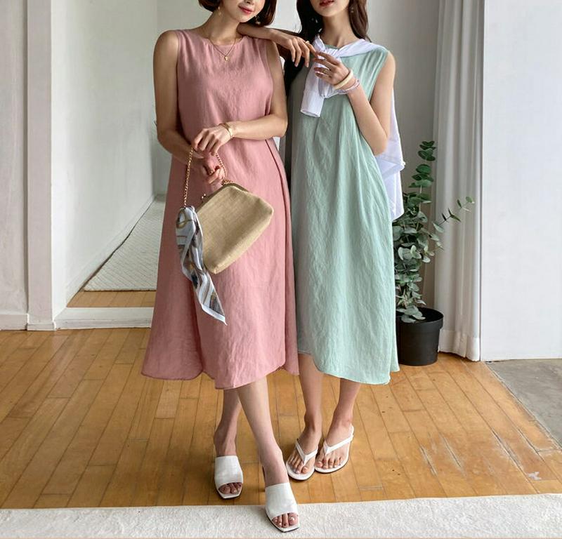 ラウンドスリーブレスワンピース・全4色・t59578 レディース【ops】【ワンピース ロング ロングワンピース キャミソールワ