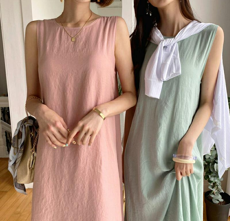 ラウンドスリーブレスワンピース・全4色・t59578 レディース【ops】【ワンピース ロング ロングワンピース キャミソールワ