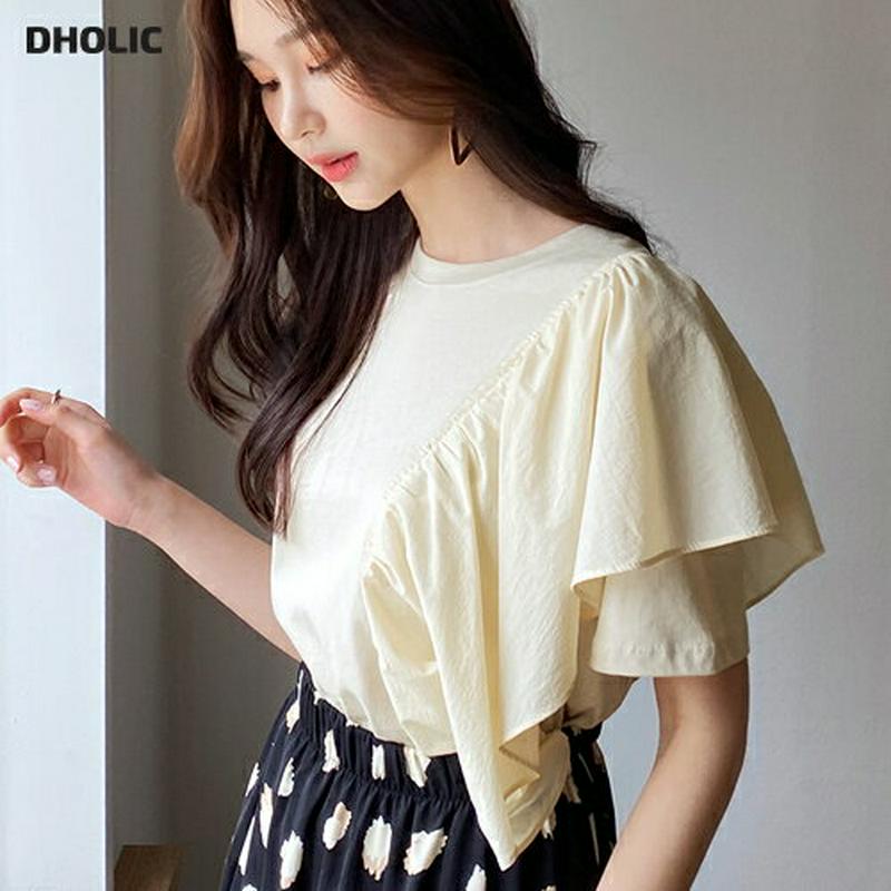 ダイアゴナルラッフルTシャツ・全3色・b59562 レディース【tops】【トップス Tシャツ 半袖 ハーフスリーブ ラッフル 