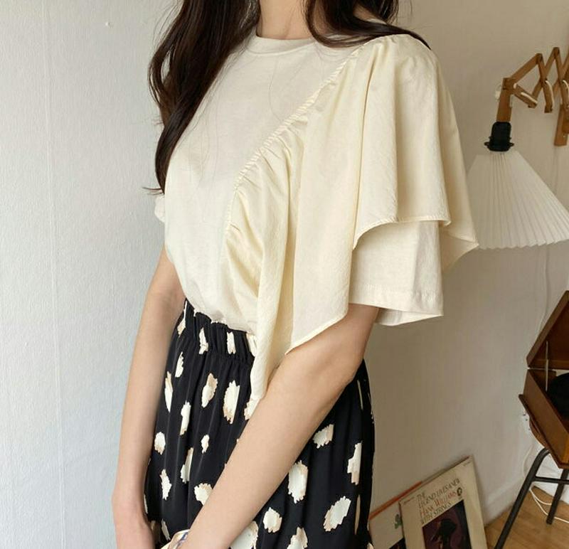 ダイアゴナルラッフルTシャツ・全3色・b59562 レディース【tops】【トップス Tシャツ 半袖 ハーフスリーブ ラッフル 