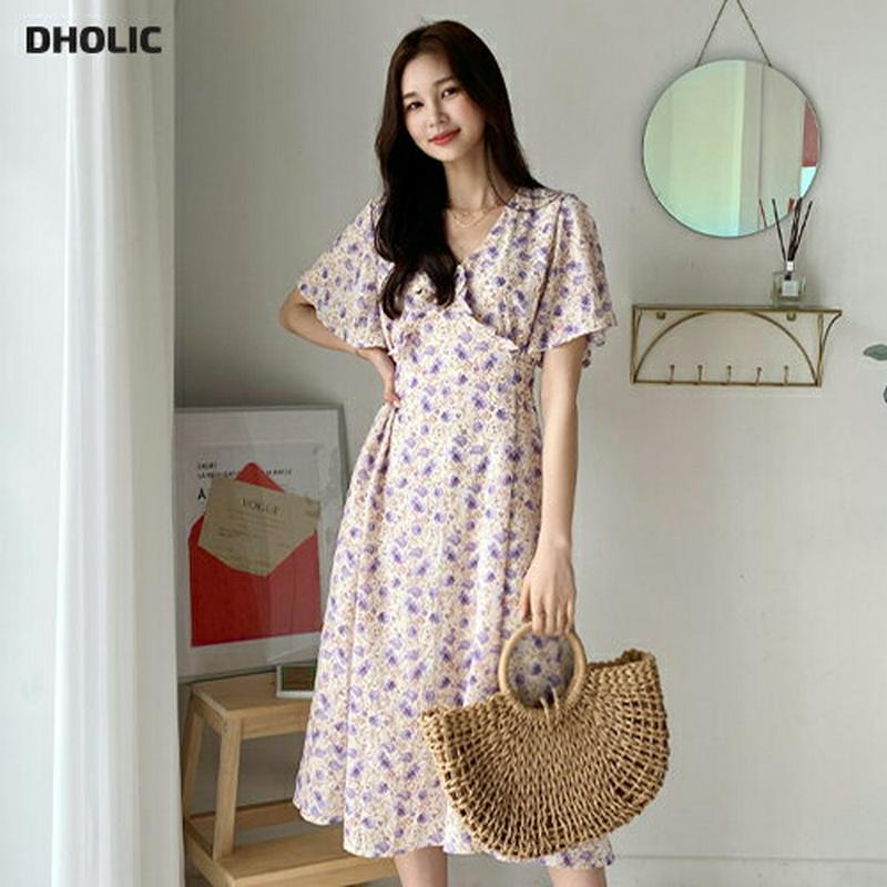 フリルリボン花柄ワンピース・全2色・b59574 レディース【ops】【ワンピース ロング ロングワンピース 半袖 花柄 フリル