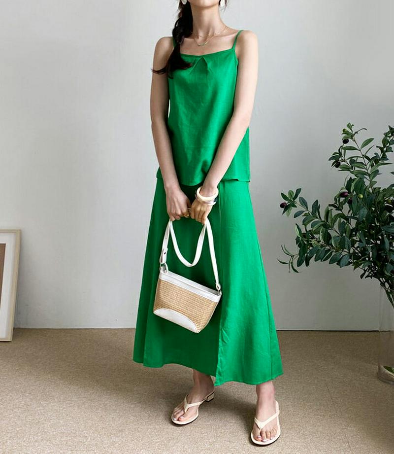 リネン混スリーブレス&スカートSET・全3色・b59576 レディース【ops】【セットアップ setup トップス スリーブレ