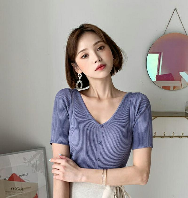 2WAYスリムボタンニット・全4色・b59567 レディース【tops】【トップス ニット ニットトップス 半袖 Vネック 前後
