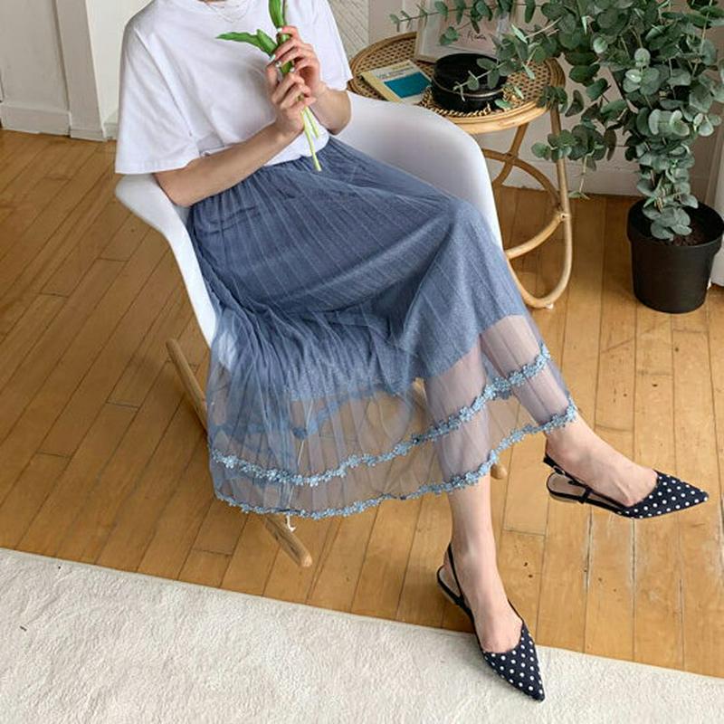 フラワーディテールチュールスカート・全3色・b59584 レディース【sk】【スカート ロング ロングスカート チュール チュー