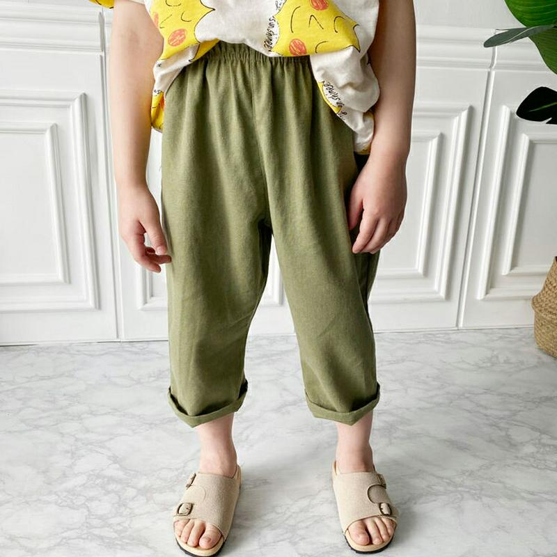 リネン混テーパードパンツ p001502 キッズ 【3~8才】【pt】【韓国 ファッション ボトムス パンツ ロング ウエストゴム 無地 テーパード スラウチ プチプラ 麻 子供 子供服 小学生 ジュニア 夏】【KIDS】