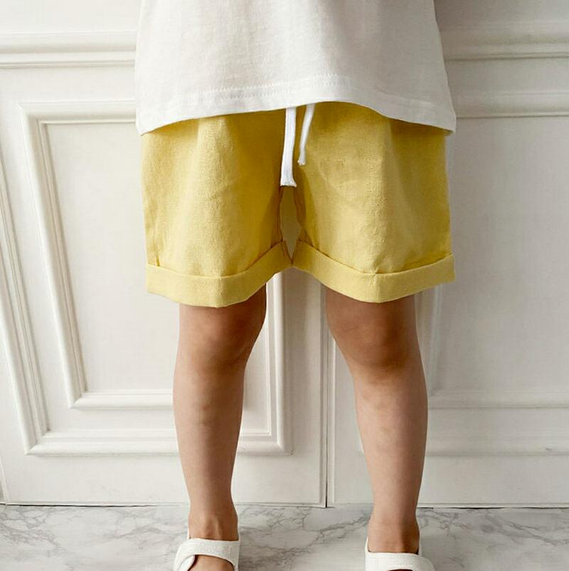 ロールヘムリネン混パンツ p002329 キッズ 【3~8才】【pt】【韓国 ファッション ボトムス パンツ ショート ハーフ 膝上 ウエストゴム ルーズ ゆったり ワイド 無地 ワンマイルウェア プチプラ 半ズボン 子供 子供服 小学生 ジュニア 夏】【KIDS】