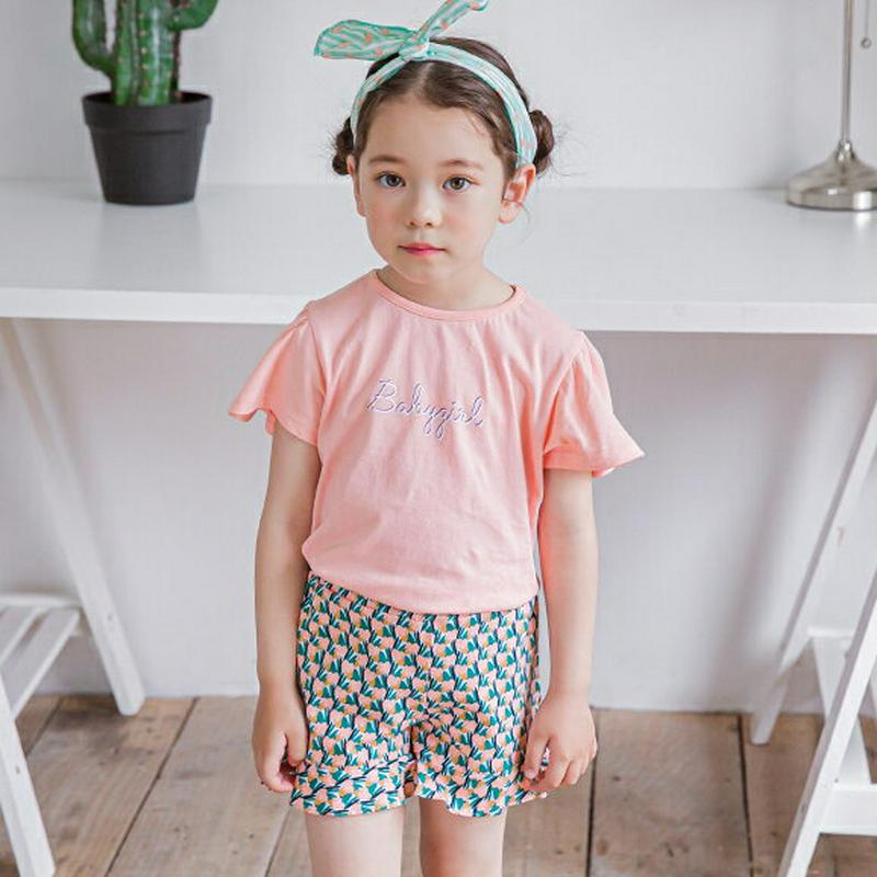 英字Tシャツ&パターンミニパンツSET(ピンク)・p002363 キッズ【3~8才】【set】【セット set トップス Tシャ