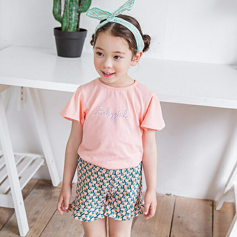 英字Tシャツ&パターンミニパンツSET(ピンク)・p002363 キッズ【3~8才】【set】【セット set トップス Tシャ