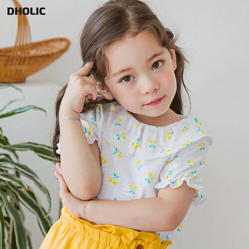 チェリー柄カラーTシャツ(イエロー)・p002354 キッズ【3~8才】【tops】【トップス Tシャツ 半袖 チェリー さくら