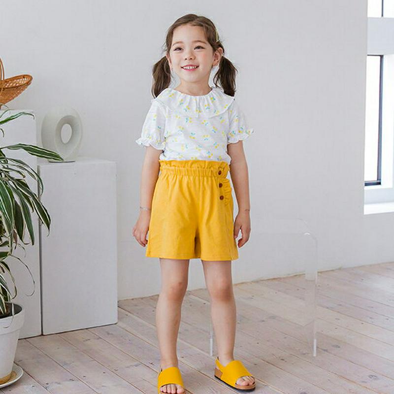 チェリー柄カラーTシャツ(イエロー)・p002354 キッズ【3~8才】【tops】【トップス Tシャツ 半袖 チェリー さくら