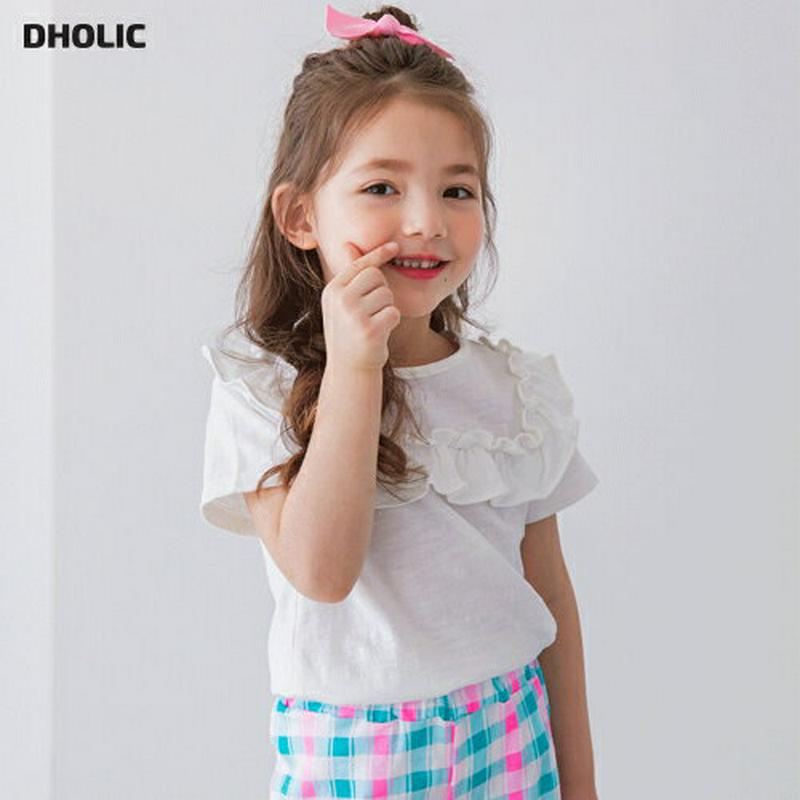 フリルボックスラインTシャツ(ホワイト)・p002355 キッズ【3~8才】【tops】【トップス Tシャツ 半袖 フリル 襟コ
