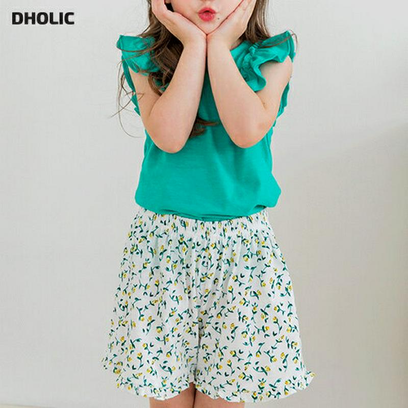 袖フリルTシャツ&パターンパンツSET(グリーン)・p002364 キッズ【3~8才】【set】【セット set トップス Tシ
