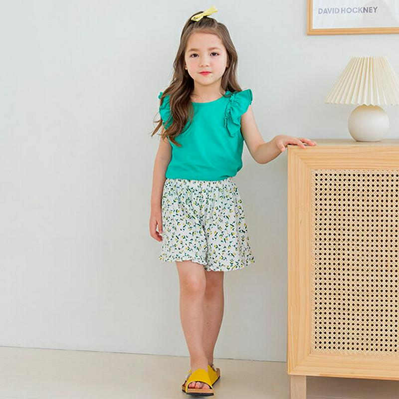 袖フリルTシャツ&パターンパンツSET(グリーン)・p002364 キッズ【3~8才】【set】【セット set トップス Tシ