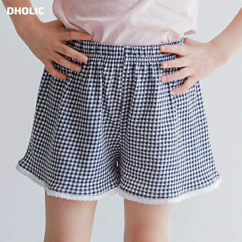 レースヘムチェックパンツ(ブラック)・p002347 キッズ【3~8才】【pt】【パンツ ショートパンツ ショート 短パン ズボ