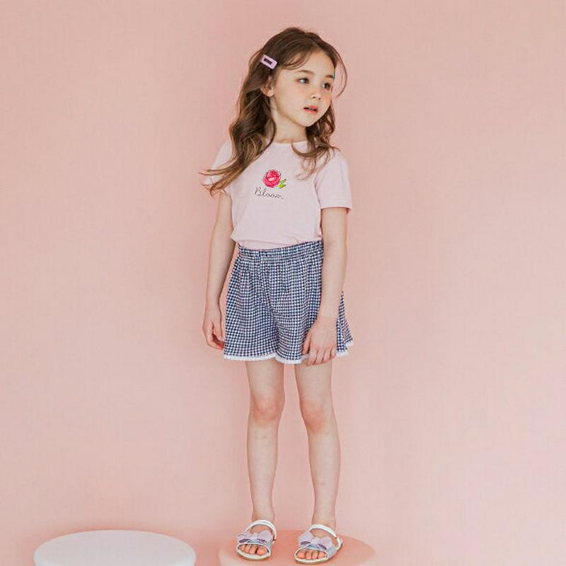 レースヘムチェックパンツ(ブラック)・p002347 キッズ【3~8才】【pt】【パンツ ショートパンツ ショート 短パン ズボ