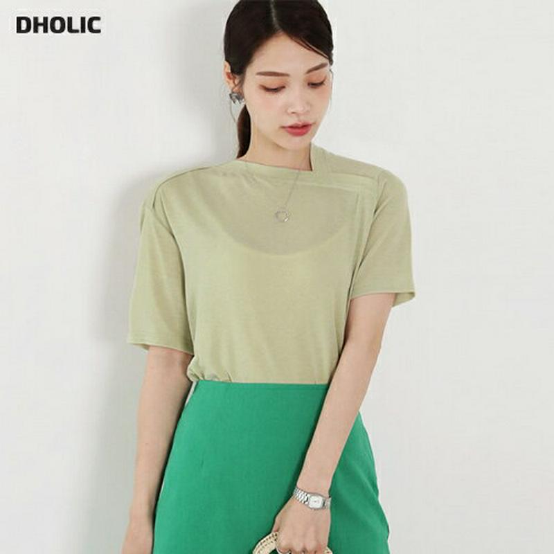 ダイアゴナルネックTシャツ・全3色・t62451 レディース【tops】【トップス Tシャツ 半袖 ダイアゴナル 単色 無地 シ