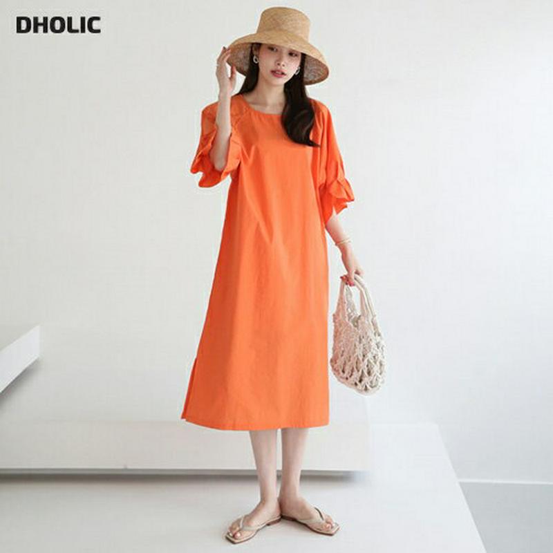 タックラグランスリーブワンピース・全4色・b62466 レディース【ops】【ワンピース ミディ丈 ミディワンピース 七分丈 七