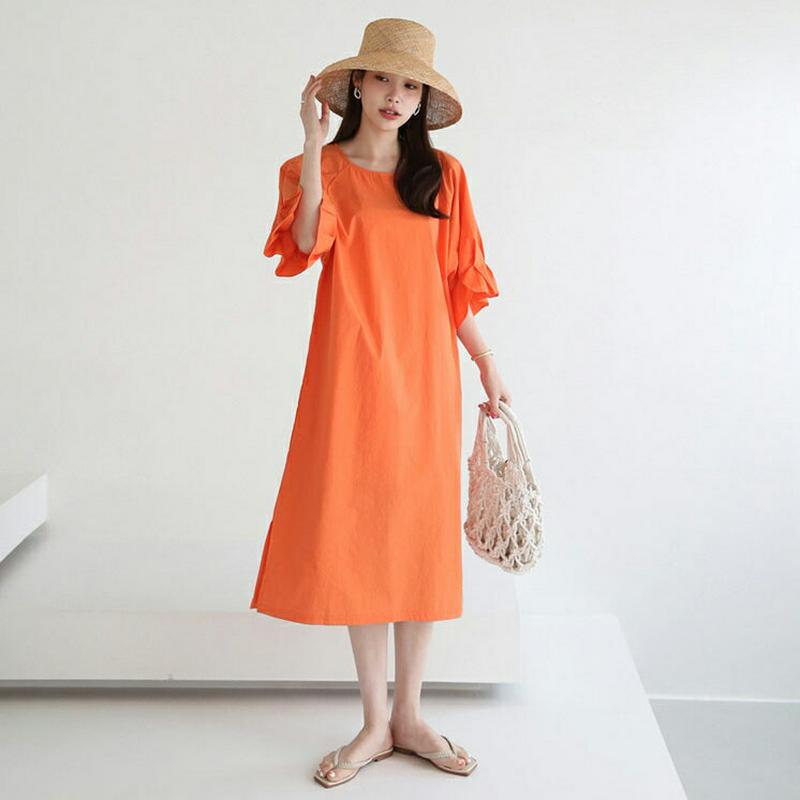 タックラグランスリーブワンピース・全4色・b62466 レディース【ops】【ワンピース ミディ丈 ミディワンピース 七分丈 七