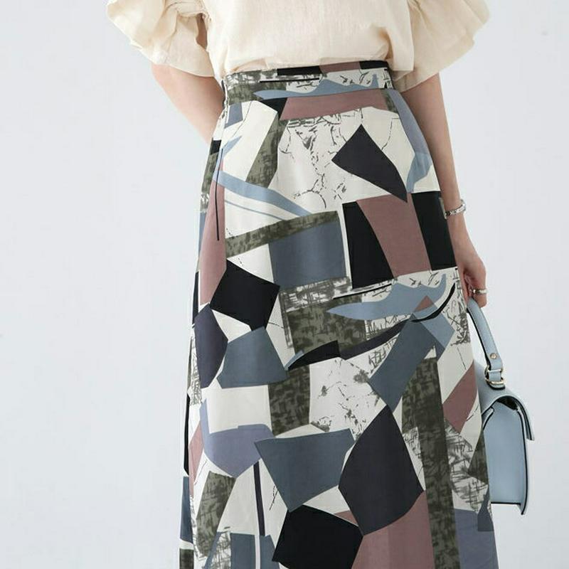 パターンフレアスカート・全2色・t62473 レディース【sk】【スカート ミディ丈 ミディスカート 総柄 モダン フレア フレ