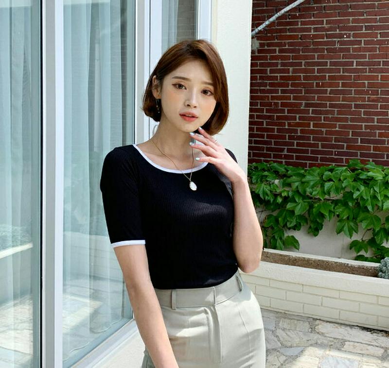 配色リブTシャツ・全4色・t56101 レディース【tops】【トップス Tシャツ 半袖 リブ リブトップス 配色 インプル ス