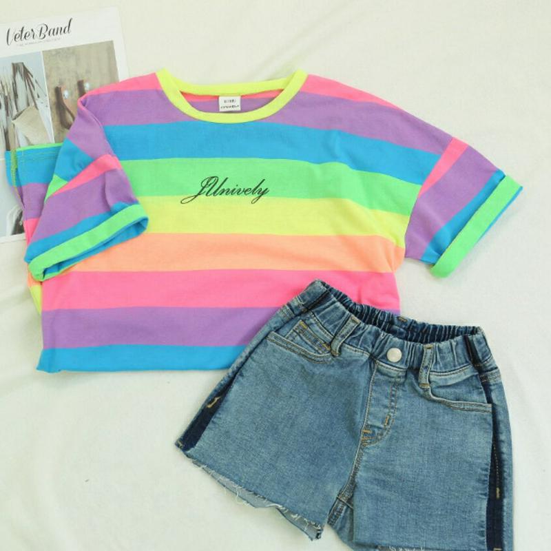 レインボーTシャツ・p001595 キッズ【9~17才】【tops】【トップス Tシャツ 半袖 ハーフスリーブ レインボー カラ
