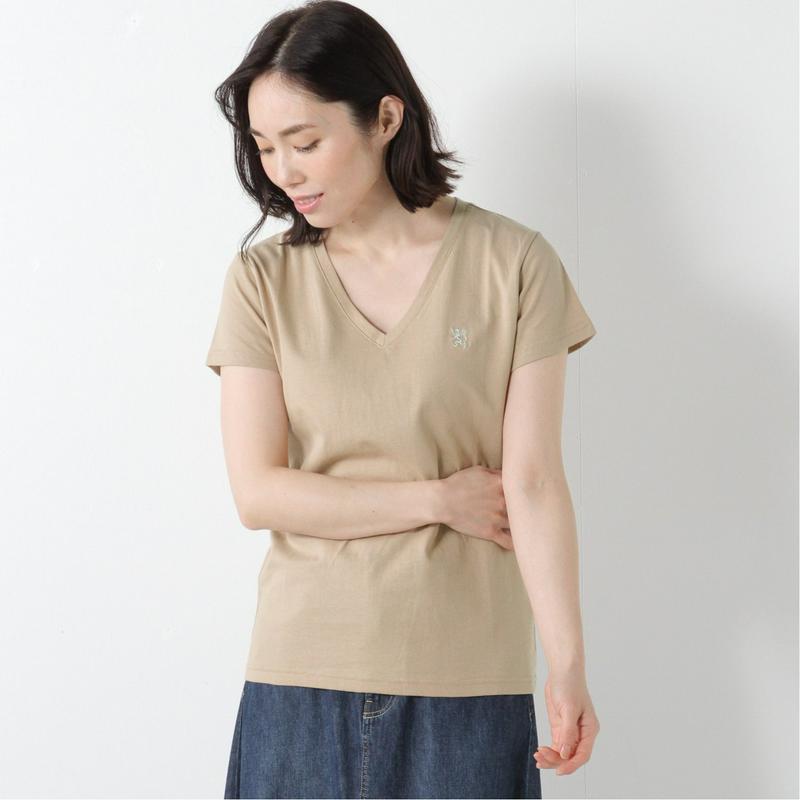 ライオン刺繍ＶネックＴシャツ【Ｍ～ＬＬ】（ジョルダーノ/GIORDANO）