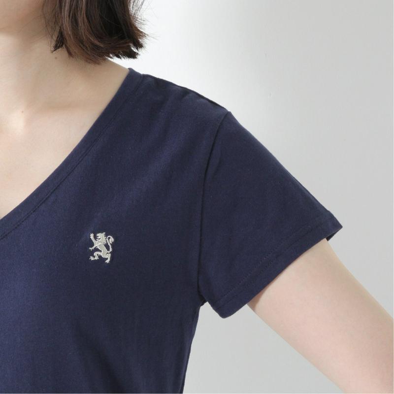 ライオン刺繍ＶネックＴシャツ【Ｍ～ＬＬ】（ジョルダーノ/GIORDANO）