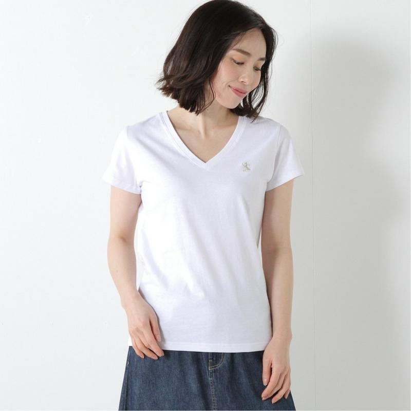 ライオン刺繍ＶネックＴシャツ【Ｍ～ＬＬ】（ジョルダーノ/GIORDANO）