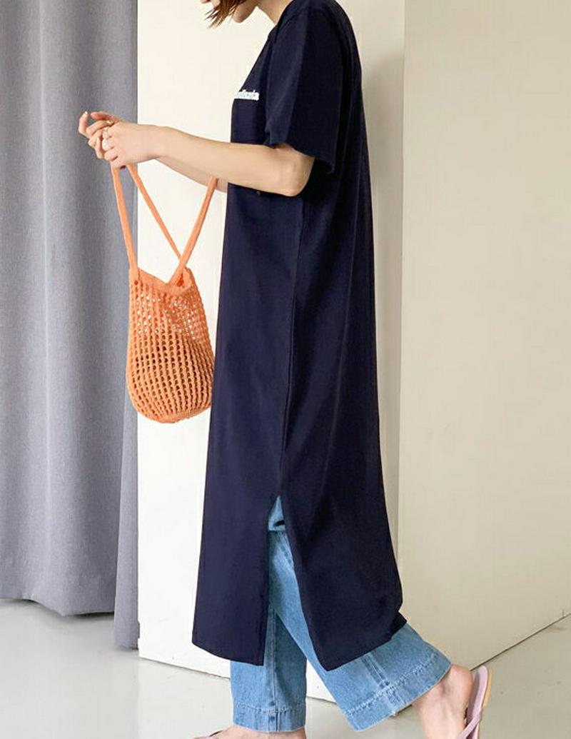 レタリングボタンワンピース・全2色・t55728 レディース【ops】【ワンピース ロング ロングワンピース 半袖 ハーフスリー