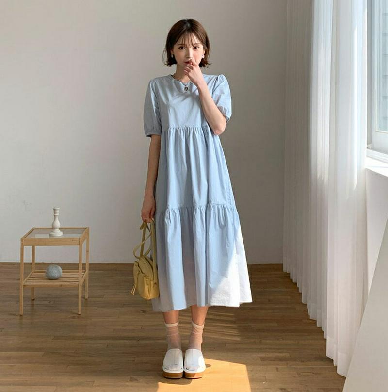 ティアードロングワンピース・全4色・t55729 レディース【ops】【ワンピース ロング ロングワンピース 半袖 ハーフスリー