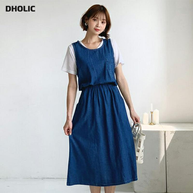 デニムスリーブレスワンピース・全2色・b55726 レディース【ops】【ワンピース ロング ロングワンピース デニム デニムワ