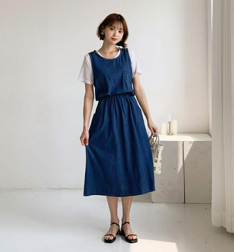 デニムスリーブレスワンピース・全2色・b55726 レディース【ops】【ワンピース ロング ロングワンピース デニム デニムワ