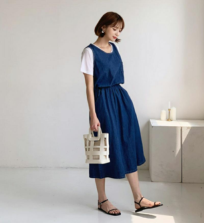 デニムスリーブレスワンピース・全2色・b55726 レディース【ops】【ワンピース ロング ロングワンピース デニム デニムワ