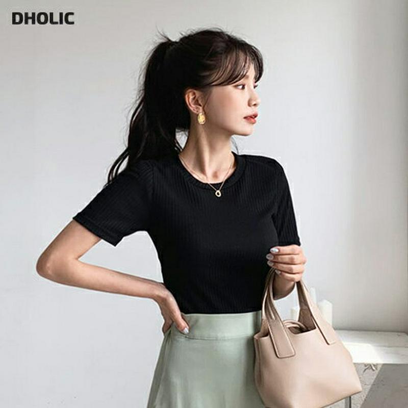 スリムリブ半袖Tシャツ・全8色・55751 レディース【tops】【トップス Tシャツ 半袖 スリム リブ リブトップス 単色 