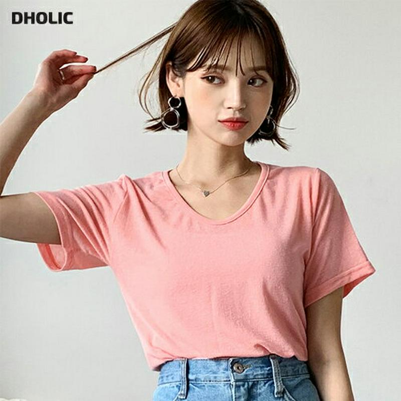 Uネック半袖Tシャツ・全4色・b55715 レディース【tops】【トップス Tシャツ 半袖 単色 無地 無地T シンプル ベー