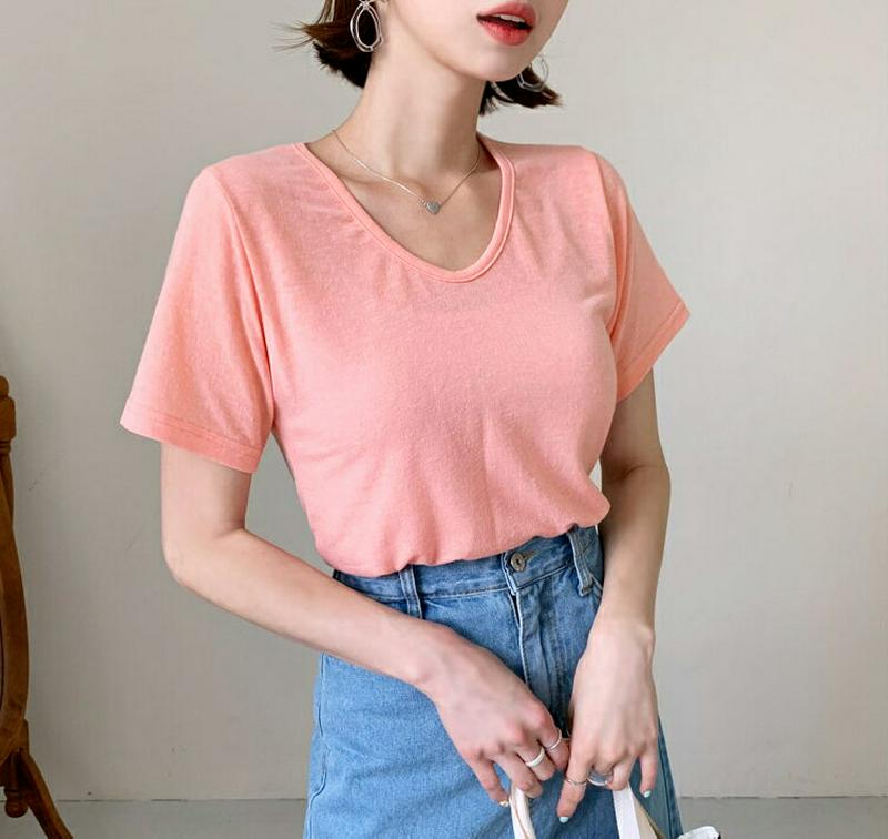 Uネック半袖Tシャツ・全4色・b55715 レディース【tops】【トップス Tシャツ 半袖 単色 無地 無地T シンプル ベー