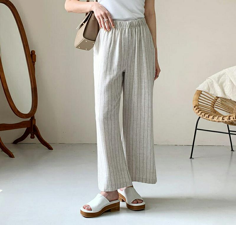 リネン混ストライプパンツ・全3色・b55734 レディース【pt】【パンツ ロングパンツ ズボン ボトムス リネン ストライプ 
