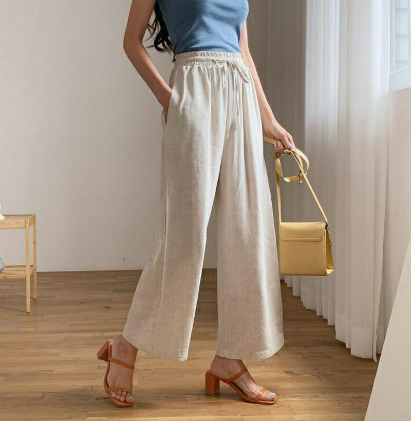 リネン混ドロストパンツ・全2色・t55732 レディース【pt】【パンツ ロングパンツ ズボン ボトムス リネン ドロスト 単色