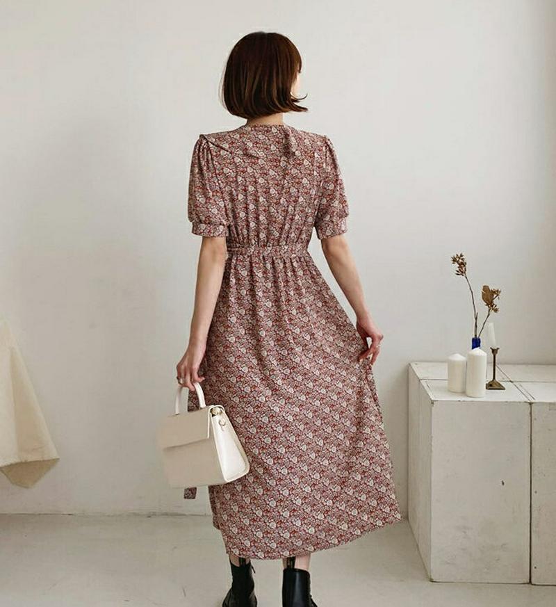 フリルフローラルワンピース・全3色・t55727 レディース【ops】【ワンピース ロング ロングワンピース 半袖 ハーフスリー