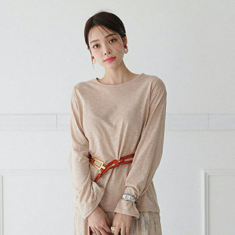 ラウンドネックTシャツ・全5色・62505 レディース【tops】【トップス Tシャツ 長袖 単色 無地 シンプル カジュアル 