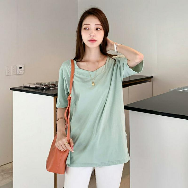 スクエアVネックTシャツ・全5色・b62493 レディース【tops】【トップス Tシャツ 半袖 ハーフスリーブ Vネック スク