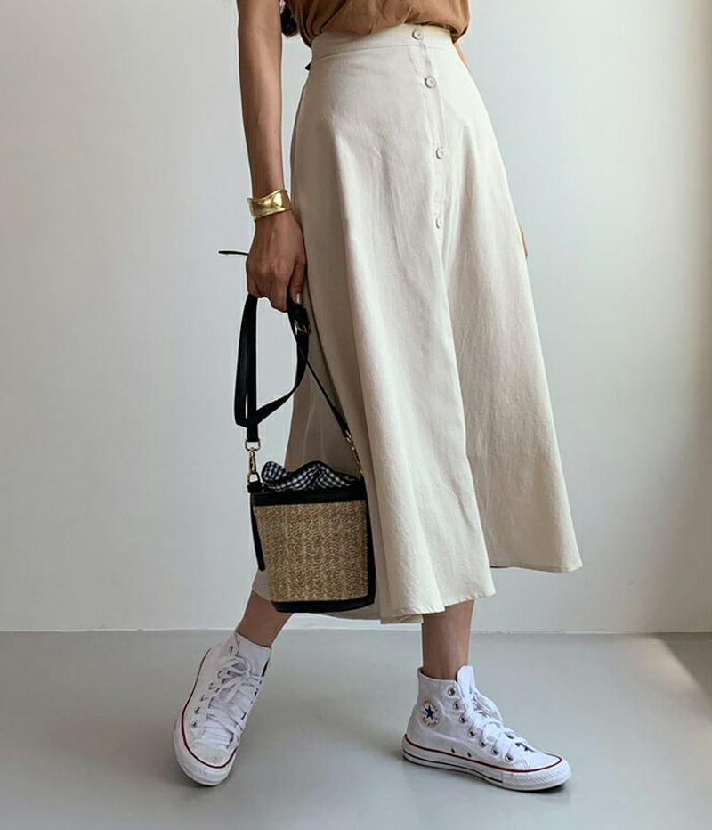 【新作10%OFF】フェイクボタンスカート・全2色・t59642 レディース【sk】【スカート ロング ロングスカート フレア 