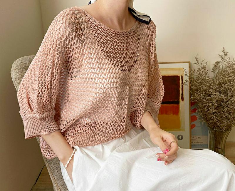【新作10%OFF】ドルマンネットニット・全7色・b62419 レディース【tops】【トップス ニット ニットトップス 七分丈