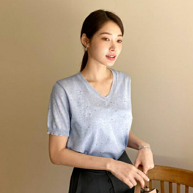 【新作10%OFF】カラーミックスVネックニット・全4色・b62418 レディース【tops】【トップス ニット ニットトップス