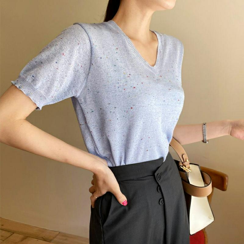 【新作10%OFF】カラーミックスVネックニット・全4色・b62418 レディース【tops】【トップス ニット ニットトップス