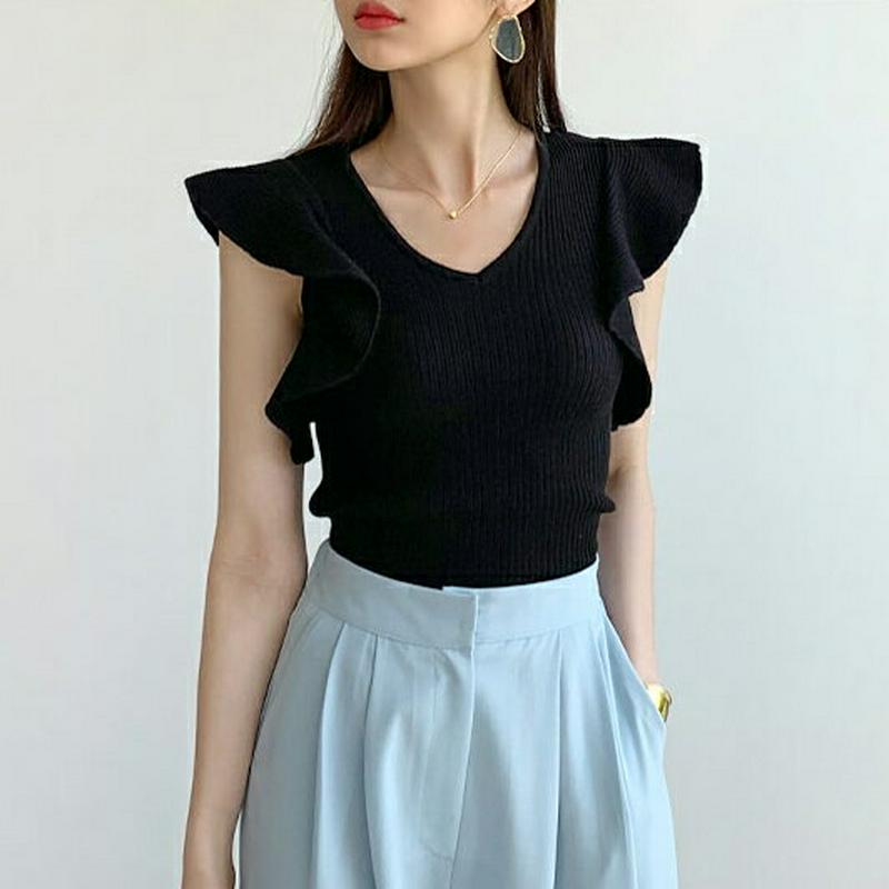 【新作10%OFF】ショルダーフリルリブニット・全2色・b59607 レディース【tops】【トップス ニット ニットトップス 