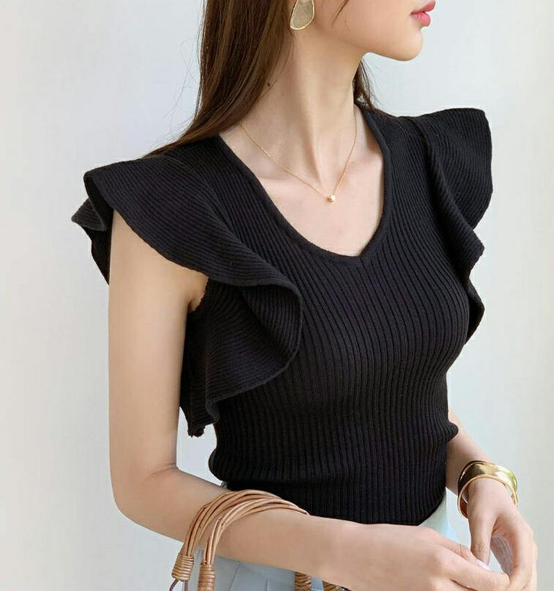 【新作10%OFF】ショルダーフリルリブニット・全2色・b59607 レディース【tops】【トップス ニット ニットトップス 