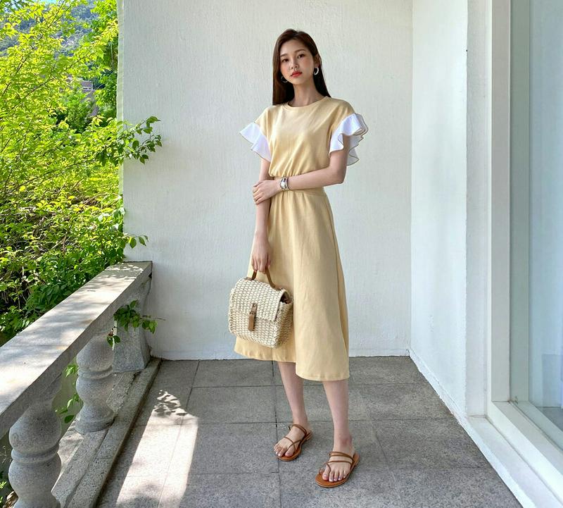 【新作10%OFF】コントラストスリーブワンピース・全3色・b59616 レディース【ops】【ワンピース ロング ロングワンピ